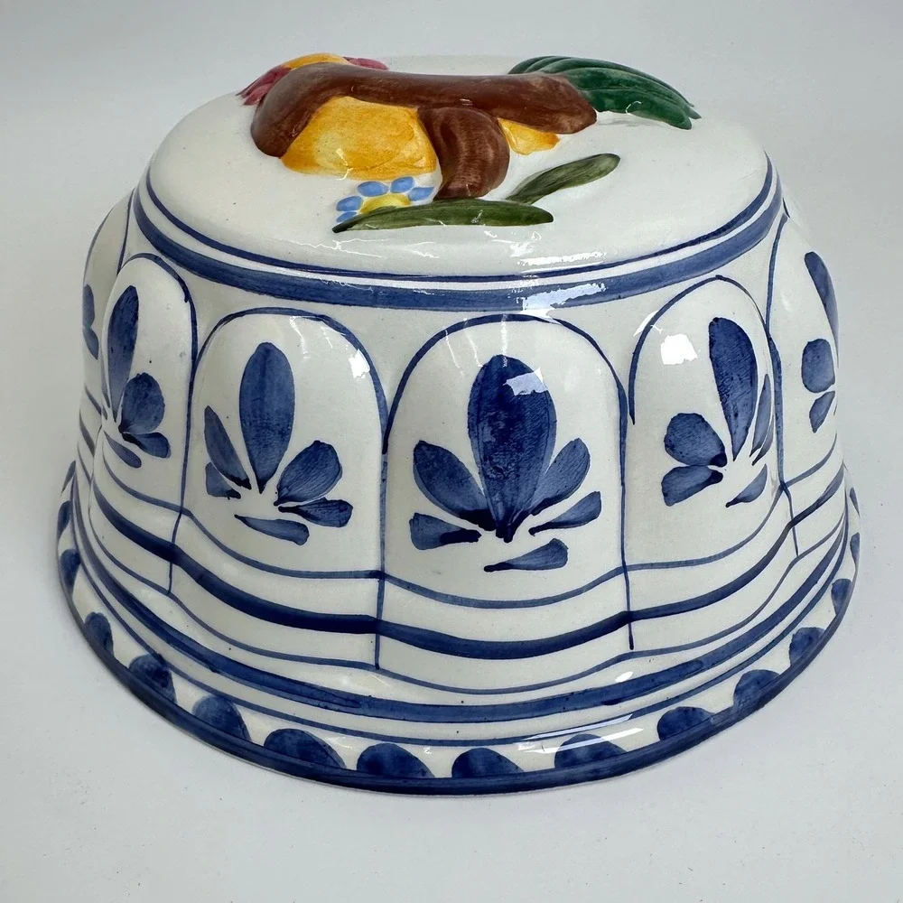 Vtg ABC Bassano Italy Rooster Ceramic Mold Hand Painted Wall Hanging Blue White